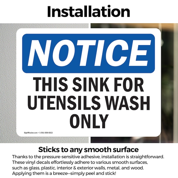 Signmission This Sink For Utensil Wash Only, 5 in W x Rectangle, Vinyl Decal - OS-2PACK-NS-D-35-L-16709