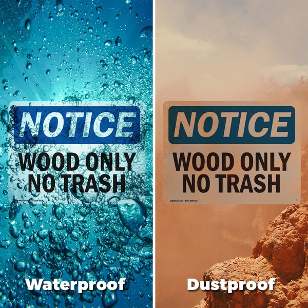 Signmission Wood Only No Trash, 14 in W x Rectangle, Vinyl Decal - OS-2PACK-NS-D-1014-L-19065