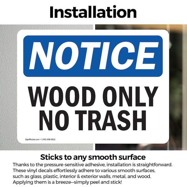 Signmission Wood Only No Trash, 14 in W x Rectangle, Vinyl Decal - OS-2PACK-NS-D-1014-L-19065