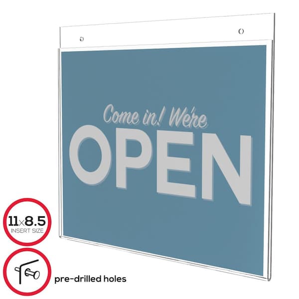 Deflecto Wall Mount Sign Holder, Pre-Drilled, Landscape, 11"x8-1/2", CL - DEF68301