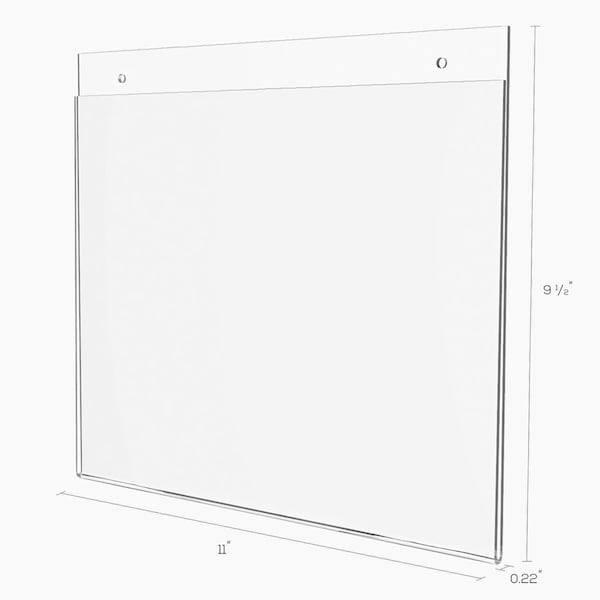 Deflecto Wall Mount Sign Holder, Pre-Drilled, Landscape, 11"x8-1/2", CL - DEF68301