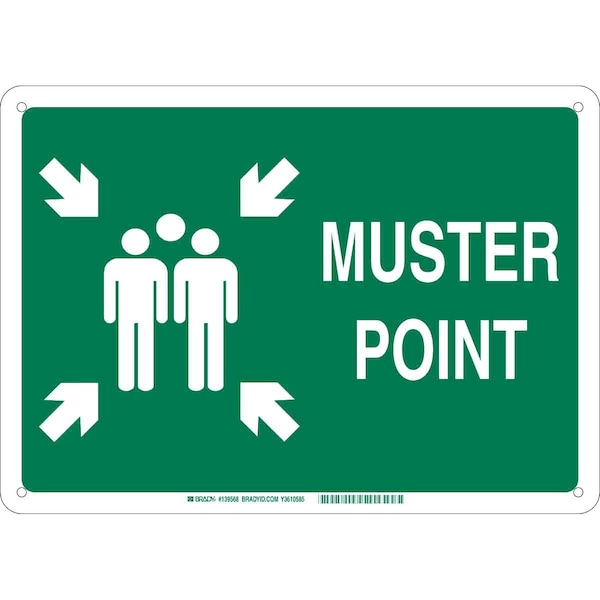 Brady Emergency Assembly Sign, 10 in Height, 14 in Width, Plastic, Rectangle, English - 139571