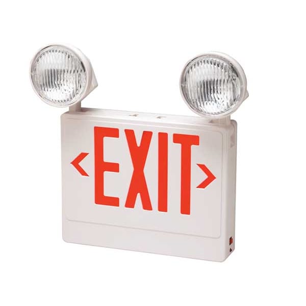 Big Beam Exit Sign with Emergency Lights, White, 1 or 2 Face(s), LED, Universal Mount, Lead Calcium - 2DZF-PAR-GW
