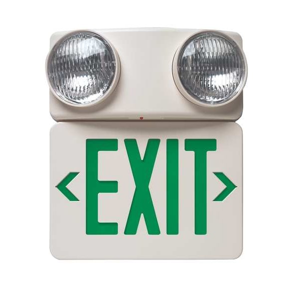 Big Beam Exit Sign with Emergency Lights, White, 1 or 2 Face(s), LED, Universal Mount, Lead Calcium - 2DZF-PAR-GW
