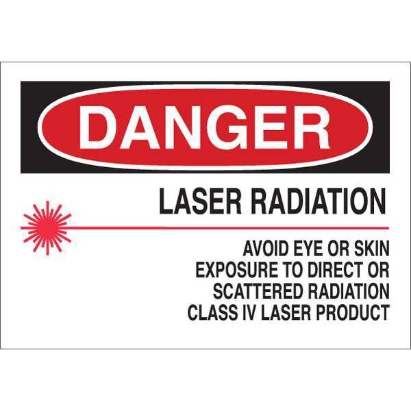 Brady Danger Laser Sign, 10 in H, 14 in W, Aluminum, Rectangle, 42838 - 42838