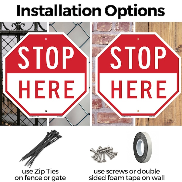 Signmission Stop Here, 10 inch X 10 inch, Aluminum Metal Signs, 2PK - OC-A-2PACK-10-233