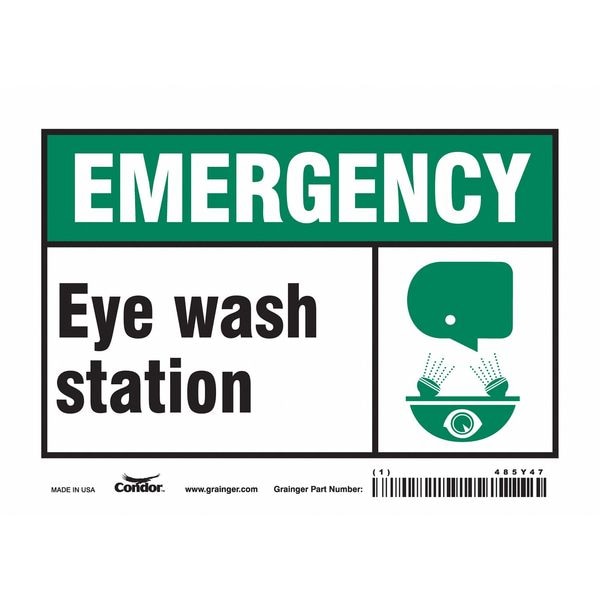 Condor EYE WASH STATION, 7 in W x 5 in H, Horizontal Rectangle, Vinyl, 485Y47 - 485Y47