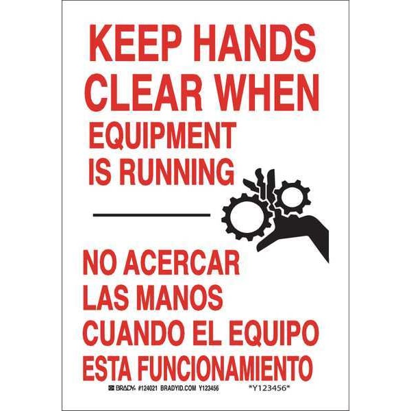 Brady Bilingual Safety Sign, 10 in Height, 7 in Width, Aluminum, Rectangle, English, Spanish - 124019