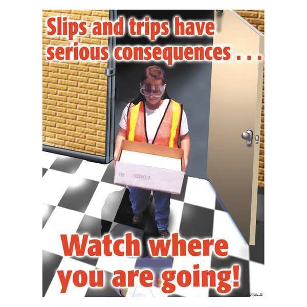 Safetyposter.Com Safety Poster, Slips and Trips Have Serious Consequences... Watch Where You are Going, 22 in H x - SW0092