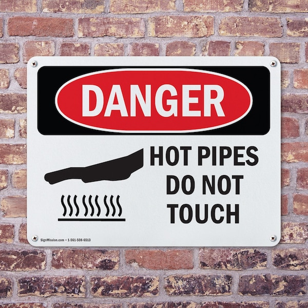 Signmission Hot Surface Sign, 10 in H x 14 in W, Aluminum, Hot Pipes Do Not Touch - OS-2PACK-DS-A-1014-L-1362