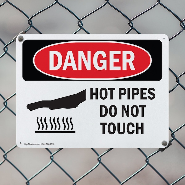 Signmission Hot Surface Sign, 10 in H x 14 in W, Aluminum, Hot Pipes Do Not Touch - OS-2PACK-DS-A-1014-L-1362
