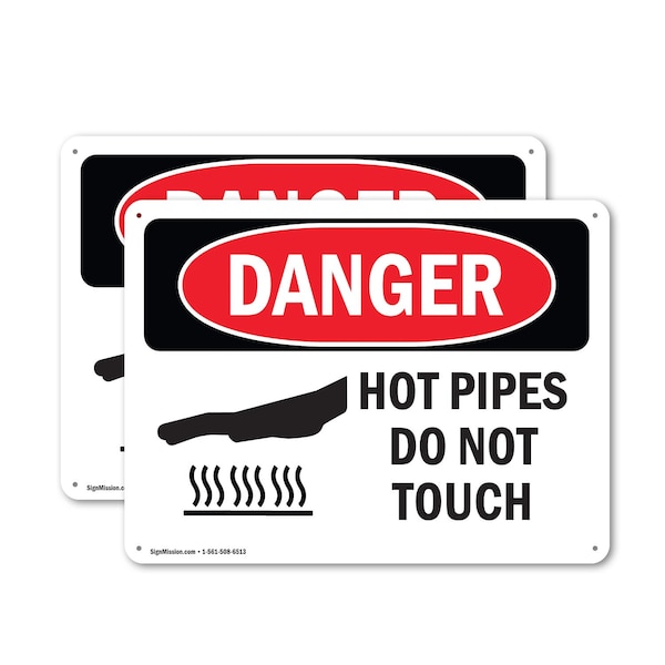 Signmission Hot Surface Sign, 10 in H x 14 in W, Aluminum, Hot Pipes Do Not Touch - OS-2PACK-DS-A-1014-L-1362