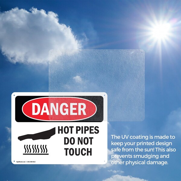 Signmission Hot Surface Sign, 10 in H x 14 in W, Aluminum, Hot Pipes Do Not Touch - OS-2PACK-DS-A-1014-L-1362