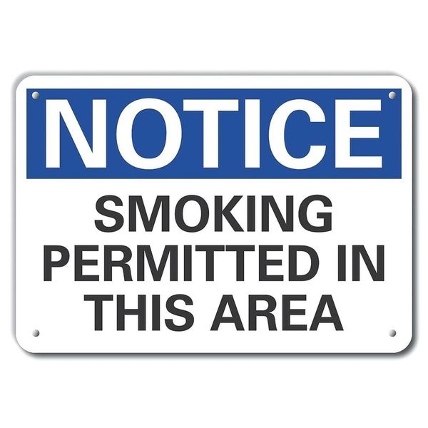 Lyle Aluminum Smoking Area Notice Sign, 10" H, 14 in W, Horizontal Rectangle, LCU5-0152-NA_14X10 - LCU5-0152-NA_14X10