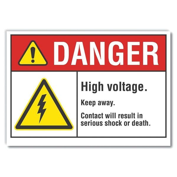 Lyle High Voltage Danger Label, 5 in Height, 7 in Width, Polyester, Horizontal Rectangle, English - LCU4-0043-ND_7X5