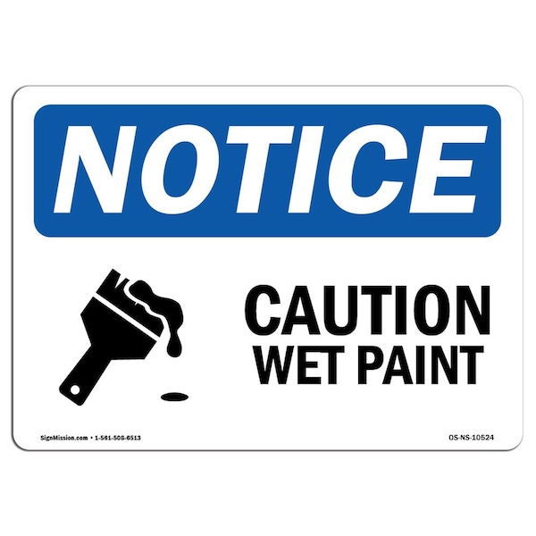 Signmission Safety Sign, OSHA Notice, 7" Height, Rigid Plastic, Caution Wet Paint Sign With Symbol, Landscape - OS-NS-P-710-L-10524