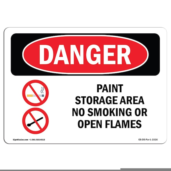 Signmission OSHA Sign, Paint Storage Area No Smoking Or Open Flames, 18in X 12in Plastic, 12" W, 18" L, Lndscp - OS-DS-P-1218-L-1516