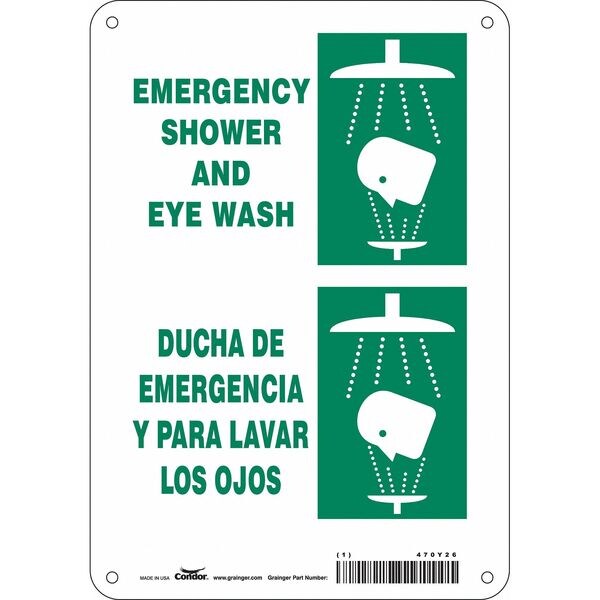 Condor Emergency Shower And Eye Wash, Spanish-Bilingual, 7 in W x 10 in H, Aluminum, 470Y26 - 470Y26