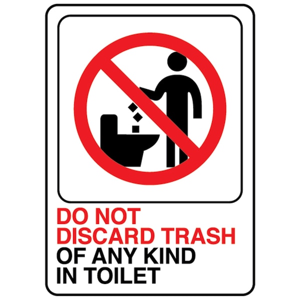 Hy-Ko Do Not Discard Trash In Toilet Sign 5" x 7", 5PK - A02001