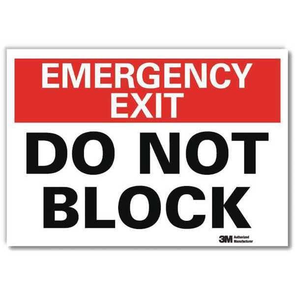 Lyle Exit Sign, Vinyl, 14" W, 10" H, Emergency Exit Do Not Block, Red, White - U7-1079-RD_14X10