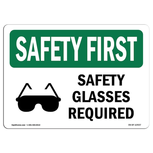 Signmission OSHA Sign, Glasses Required W/ Symbol, 14in X 10in Aluminum, 14" W, 10" H, Landscape - OS-SF-A-1014-L-10937