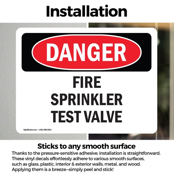 Signmission Fire Sprinkler Test Valve Danger Sign, Vinyl Decal, 7in W x 5in L, 2PK - OS-2PACK-DS-D-57-L-2384