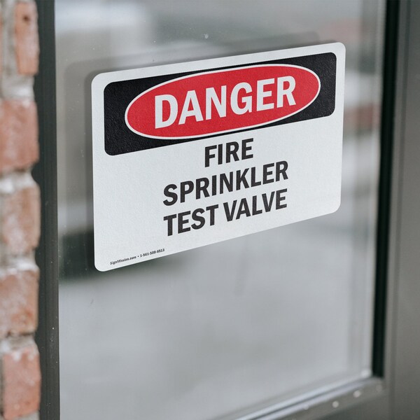 Signmission Fire Sprinkler Test Valve Danger Sign, Vinyl Decal, 7in W x 5in L, 2PK - OS-2PACK-DS-D-57-L-2384