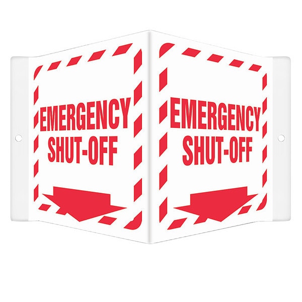 Condor EMERGENCY SHUT-OFF, 8 1/2 in W x 6 in H, V-Shape Projection, PETG, 480Z66 - 480Z66