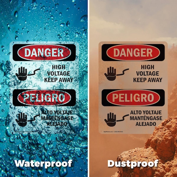 Signmission High Voltage Keep Away Bilingual Danger Sign, Vinyl Decal, 3.5in W x 5in L, 2PK - OS-2PACK-DS-D-35-VS-1344