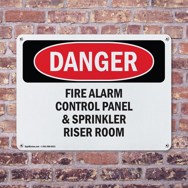 Signmission Fire Alarm Control Panel And Sprinkler Riser Room Danger Sign, Plastic, 10in W x 7in L, 2PK - OS-2PACK-DS-P-710-L-2378
