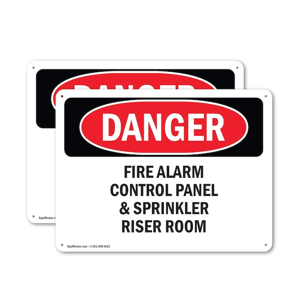 Signmission Fire Alarm Control Panel And Sprinkler Riser Room Danger Sign, Plastic, 10in W x 7in L, 2PK - OS-2PACK-DS-P-710-L-2378