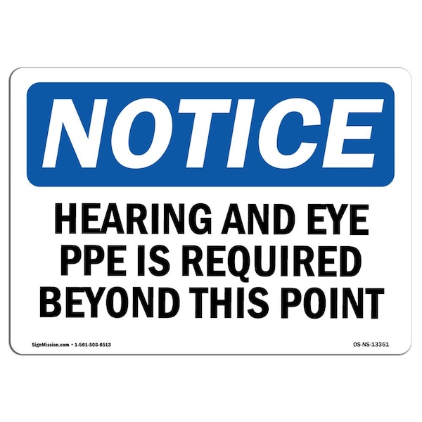 Signmission OSHA Sign, Hearing & Eye PPE Is Required Beyond This Point, 10in X 7in Alum, 10" W, 7" H, Landscape - OS-NS-A-710-L-13351
