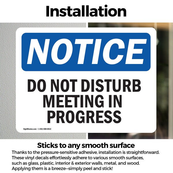 Signmission Do Not Disturb Meeting In Progress, 5 in W x Rectangle, Vinyl Decal - OS-2PACK-NS-D-35-L-11145