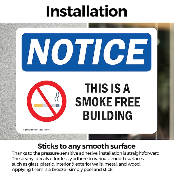 Signmission This Is A Smoke Free Building OSHA Notice Sign, Vinyl Decal, 18in W x 12in L, 2PK - OS-2PACK-NS-D-1218-L-16687