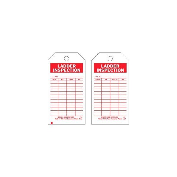 Brady Brady 86555 Ladder Inspecton Tag, 2 Sided, 10/Pkg, Polyester, 3"W x 5-3-3/4"H - 86555