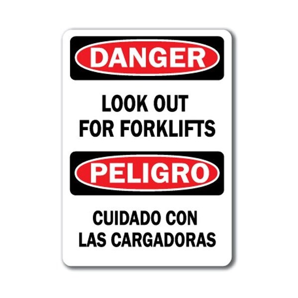 Signmission Danger-Look Out For Forklifts Bilingual-10in x 14in OSHA, DS-Look Out For Forklifts (Bilingual) - DS-LOOK OUT FOR FORKLIFTS (BILINGUAL)