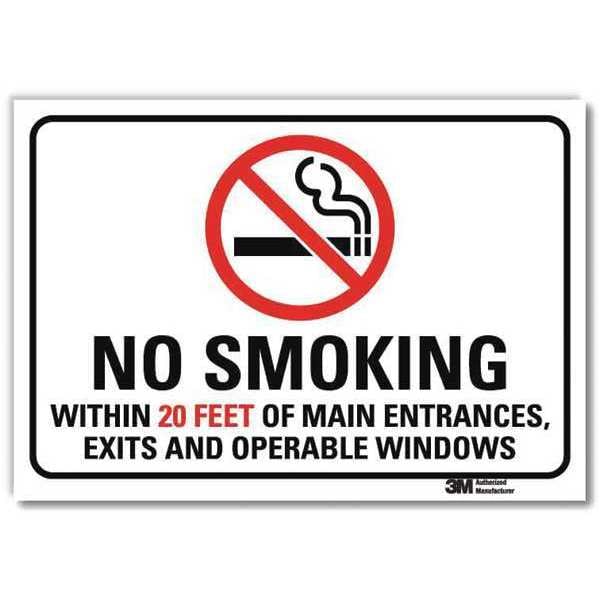 Lyle No Smoking Sign, 5 in H, 7 in W, Reflective Sheeting, Horizontal Rectangle, English, U1-1018-RD_7X5 - U1-1018-RD_7X5
