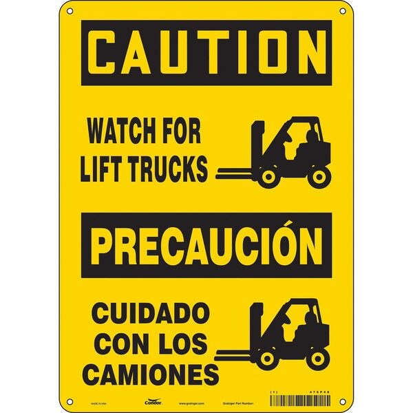 Condor Safety Sign, 14 in Height, 10 in Width, Aluminum, Vertical Rectangle, English, Spanish, 476P48 - 476P48