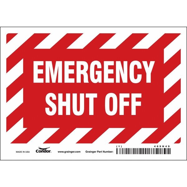 Condor SAFETY SIGN FIRE AND EMERGENCY, 5 in Height, 7 in Width, Vinyl, Horizontal Rectangle, English - 469H49