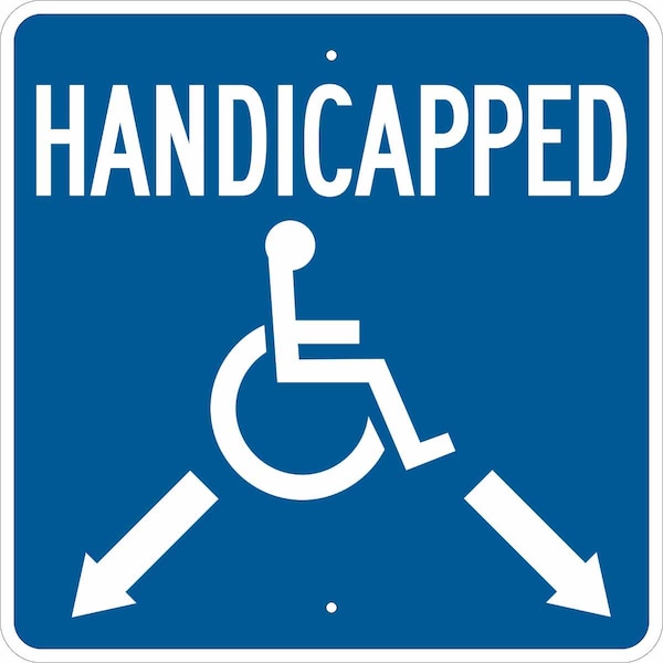 Brady Handicap Parking Sign, 24" W, 24" H, English, Aluminum, Blue, White - 123877