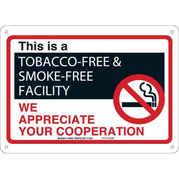 Brady No Smoking Sign, 14 in H, 10" W, Plastic, Rectangle, English, 103842 - 103842