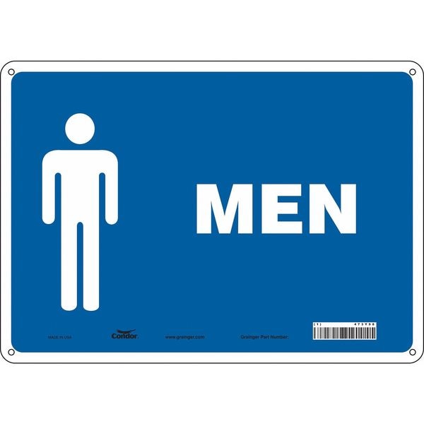 Condor Restroom Sign, MEN, 14 in W x 10 in H, Horizontal Rectangle, Aluminum, 473Y98 - 473Y98