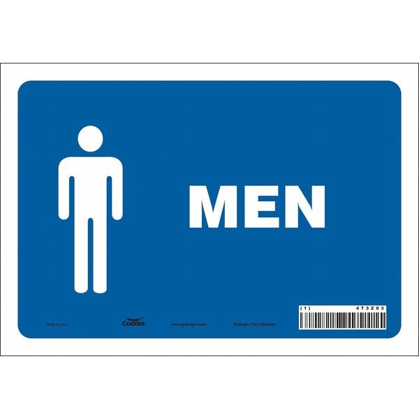 Condor Restroom Sign, MEN, 10 in W x 7 in H, Vertical Rectangle, Vinyl, 473Z03 - 473Z03