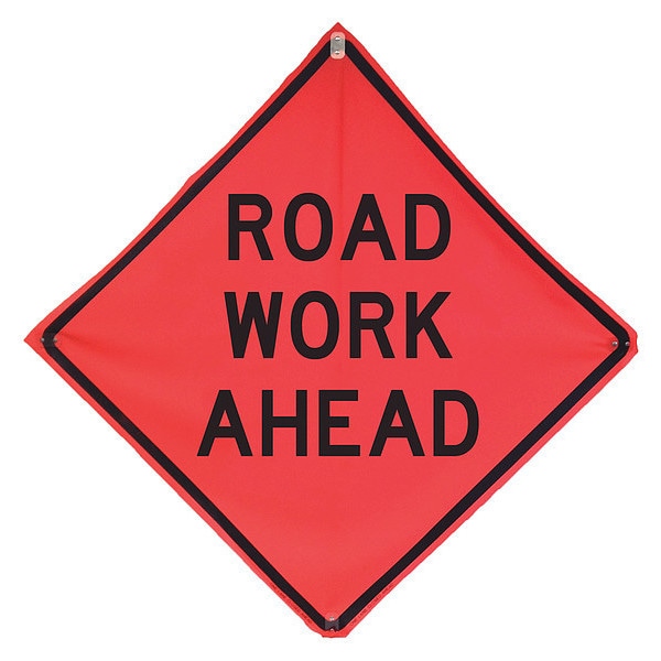 Eastern Metal Signs And Safety Road Work Ahead Traffic Sign, 36 in Height, 36 in Width, Polyester, PVC, Diamond, English - 1UBP5