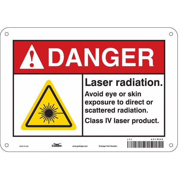 Condor Laser Warning Sign, 7 in H, 10 in W, Aluminum, Vertical Rectangle, 451R86 - 451R86