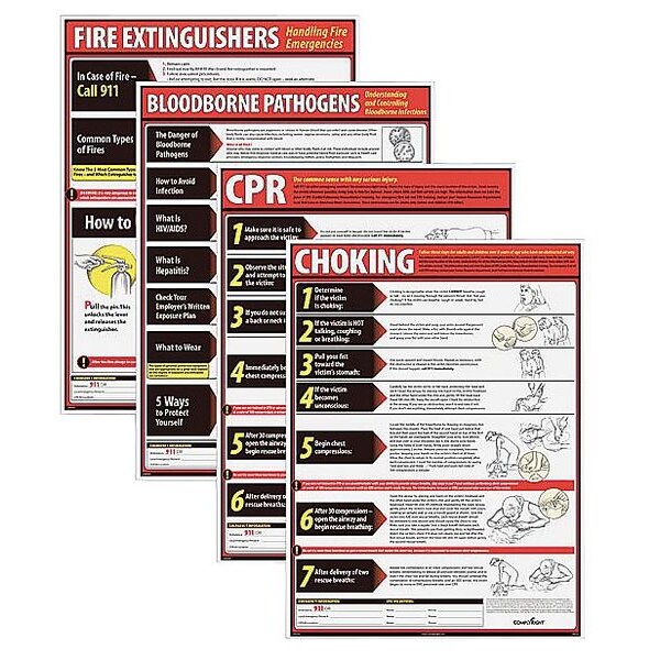 Complyright Poster Kit, Fire Extinguishers/Bloodborne Pathogens/CPR/Choking, 18 in H x, 24 in W - WR0242