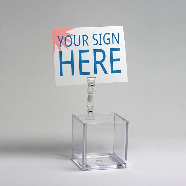 Azar Displays Double Clip-On Sign Holder-Clear, PK10 - 107607