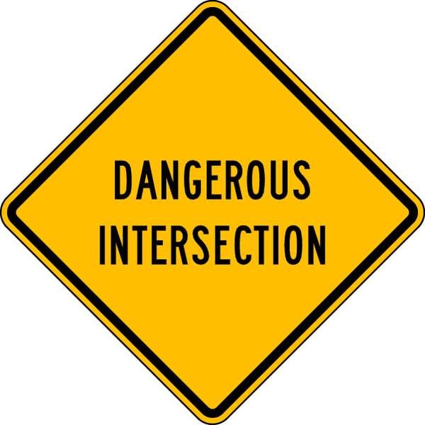 Lyle Dangerous Intersection Traffic Sign, 30 in Height, 30 in Width, Aluminum, Diamond, English - LW42-1-30HA