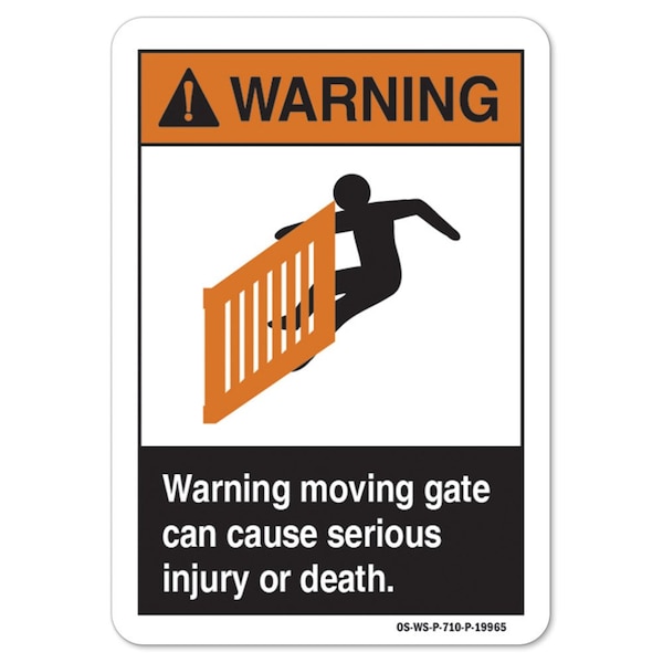 Signmission ANSI Warning, Rigid Plastic, 14" x 10", Landscape, Warning Moving Gate - OS-WS-P-1014-L-19965