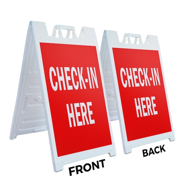 Signmission Check-in Here, A-Frame & 2 Decals Installed, Heavy-Duty Plastic Frame - SBHD-D-2436-CHECK-IN HERE
